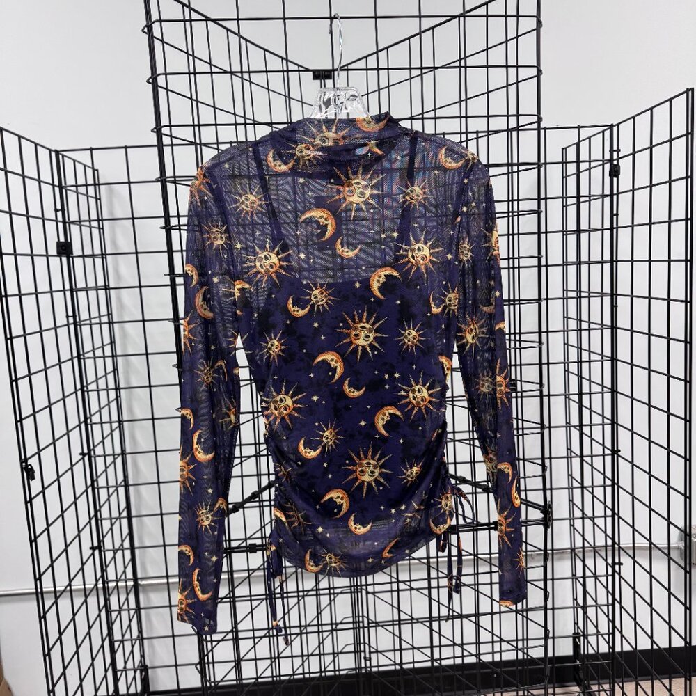 Celestial Hot Topic Cosmic Aura Lined Mesh L/S Shirt Size Small NWT - Picture 2 of 3